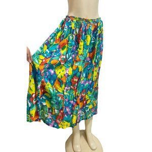 Vintage Colorful Floral Skirt by Blue Cabana size M 1970s multicolor flowy boho.